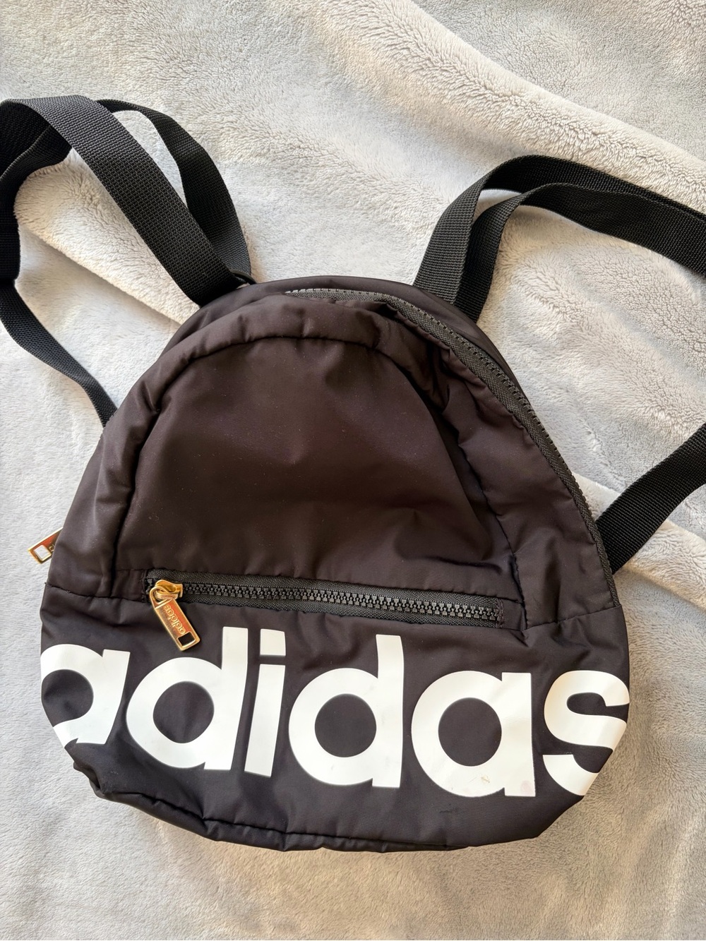 adidas Black Mini Backpack with White Logo and Gold Accent